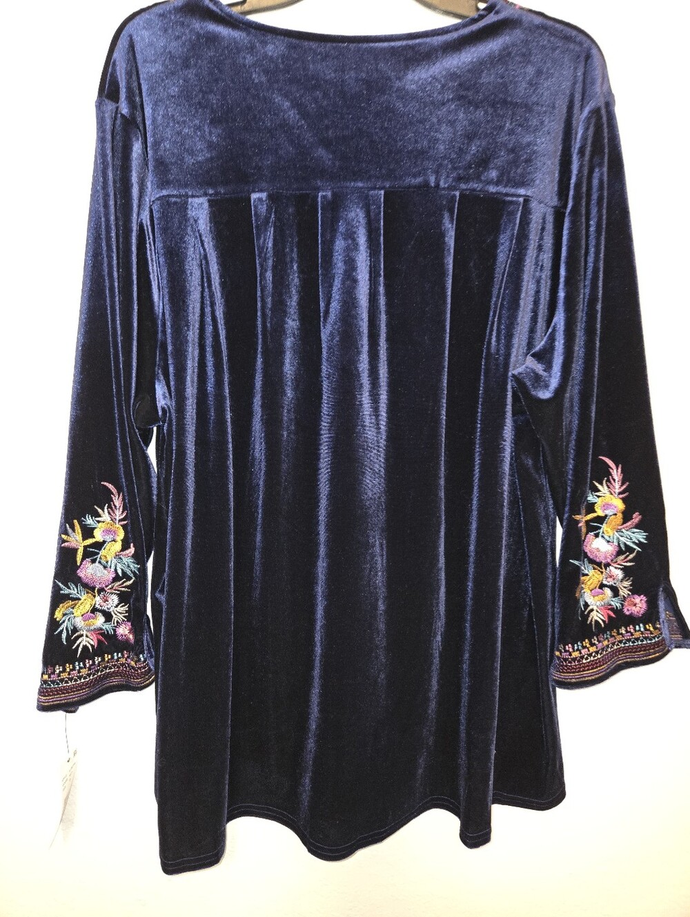 Calessa Navy Velvet Embroidered V-Neck Tunic, Size 2X - Picture 5 of 5